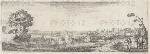 Company in an open landscape with Haarlem on the horizon, The Netherlands, Jan van de Velde (II), 1603 - 1641