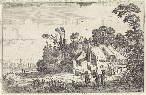 Figures on a country road near a farm, print maker: Jan van de Velde II, 1616