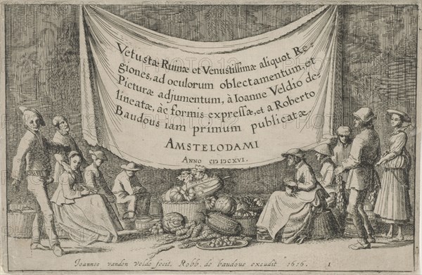 Figures with baskets of fruit and vegetables, Jan van de Velde (II), 1616