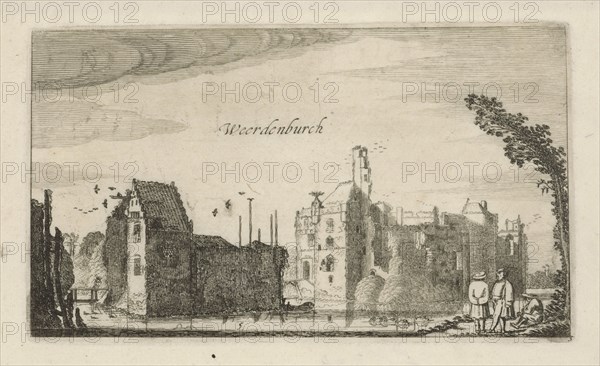View of the ruins of Castle Waardenburg, Neerijnen The Netherlands, Jan van de Velde (II), Robert de Baudous, 1616