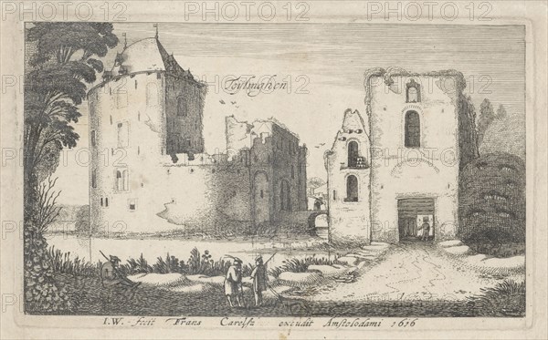 View of the ruined castle Teylingen, The Netherlands, Jan van de Velde (II), Frans Carelse, 1616