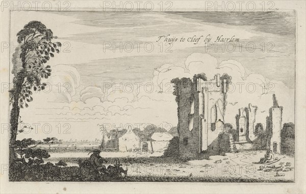 View of the ruins of Huis ter Kleef, Haarlem The Netherlands, Jan van de Velde (II), Robert de Baudous, 1616