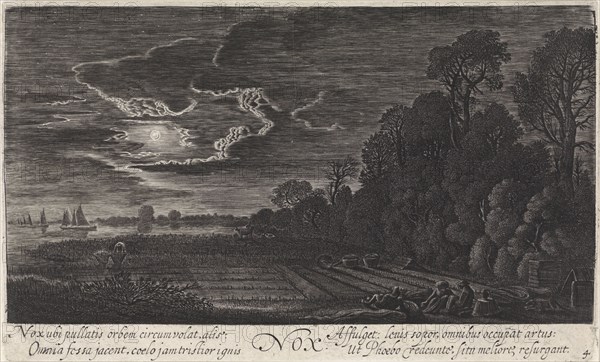Landscape with resting bird catchers: night, Jan van de Velde (II), 1603 - 1641