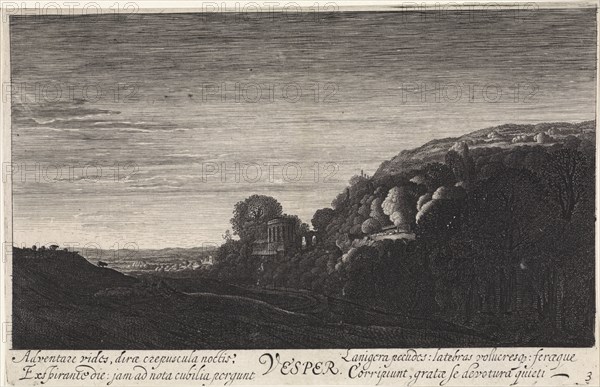 Hill landscape in the evening, Jan van de Velde (II), 1603 - 1641