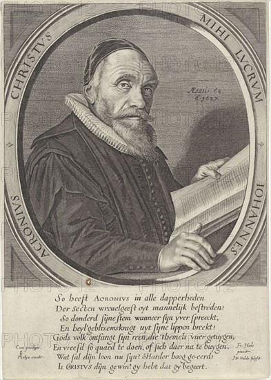 Portrait of John Acronius, print maker: Jan van de Velde II, Frans Hals, Pieter de Molijn, 1627