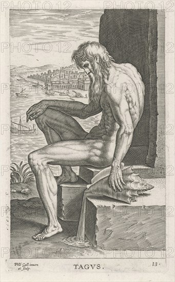 Tagus River God, Philips Galle, 1586