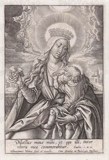 Mary suckling the Christ Child, Hieronymus Wierix, 1563 - before 1619