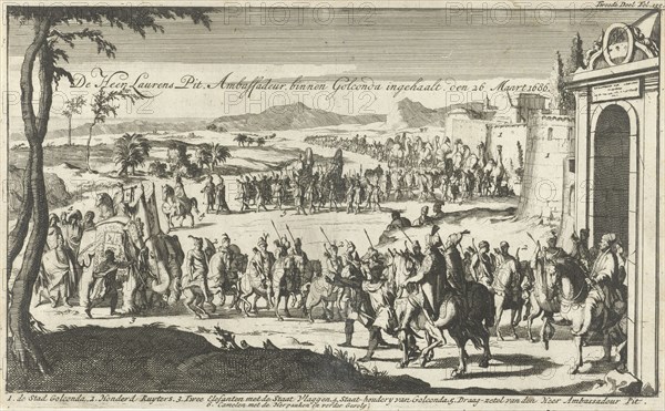 Governor Laurens Pit the Younger received in Golkonda India, Jan Luyken, Jan Claesz ten Hoorn, 1693