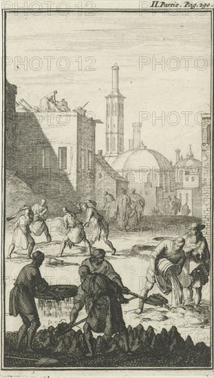 Manufacturing of lime in Persia, Jan Luyken, Charles Angot, 1689