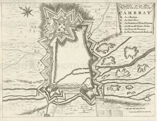 Map of Cambrai (Cambrai), 1673-1686, France, Jan Luyken, Hendrick and Dirk Boom, 1673 - 1686