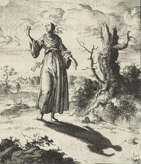 Female beholds her own shadow, Jan Luyken, Pieter Arentsz (II), 1687