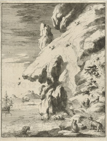 Mariners slip off an iceberg, Jan Luyken, 1684