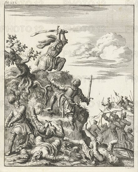 Louis VII, King of France, fighting alone against the enemy at Laodicea, Jan Luyken, Timotheus ten Hoorn, 1683