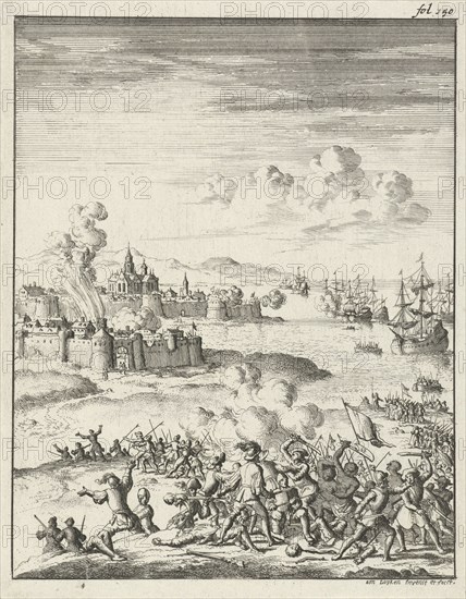 Melaka led by Cornelis Matelief the Younger besieged, 1606, print maker: Jan Luyken, Jan Claesz ten Hoorn, 1683