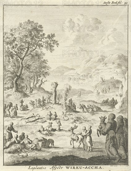 Laplanders worship the god Wirku Accha, Jan Luyken, 1682