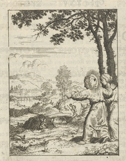 Christ and the soul personified, overlooking a landscape, print maker: Jan Luyken, Pieter Arentsz II, 1678 - 1687