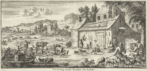 Shepherds donate a tenth of their flock, Willem Goeree, Jan Luyken, 1683