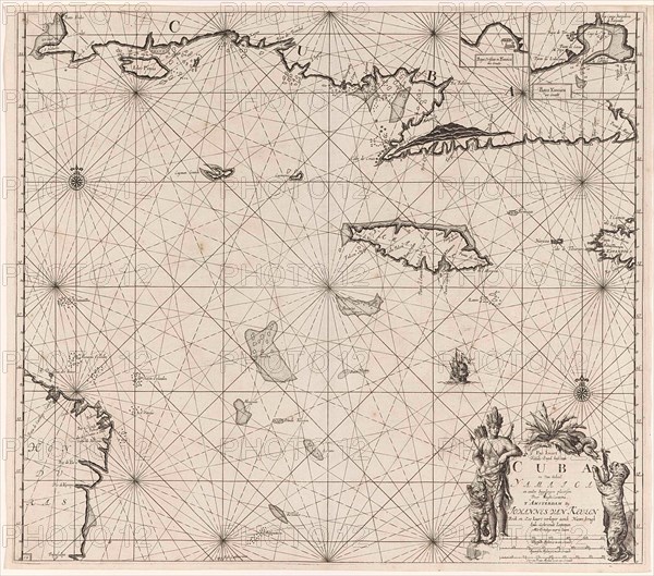 Sea chart of the south coast of Cuba and Jamaica, Jan Luyken, Claes Jansz Voogt, Johannes van Keulen (I), 1684 - 1799
