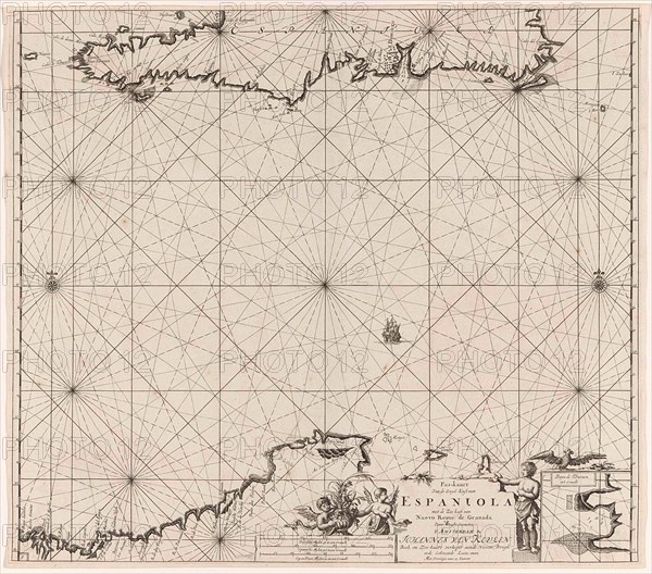 Sea chart of Haiti, the Dominican Republic, Venezuela and Curacao and Aruba