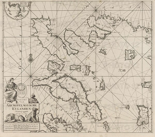 Sea chart of the western part of the Aegean part of the coast of Greece, Jan Luyken, Johannes van Keulen (I), unknown, 1682 - 1803