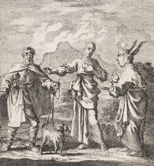 Personified soul talking to the Meat and blind, Jan Luyken, 1714