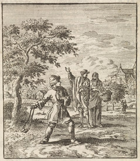 A boy swinging a stone, Jan Luyken, Zacharias Chatelain II, wed. Pieter Arentsz II, 1712