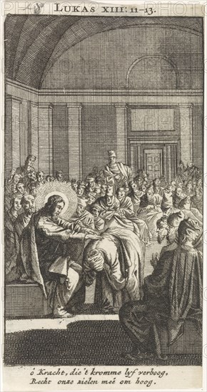 Christ puts his hand on a woman, Jan Luyken, Anonymous, 1712