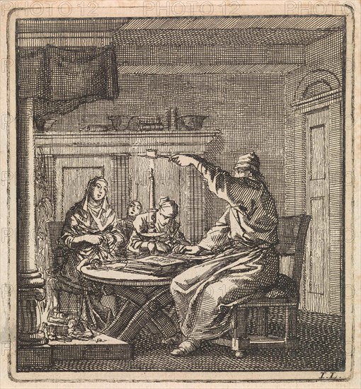 Man extinguishes a candle with a candle snuffer, print maker: Jan Luyken, wed. Pieter Arentsz & Cornelis van der Sys II, 1711