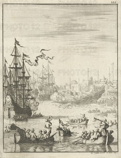 Turkish galley is launched, Jan Luyken, 1681