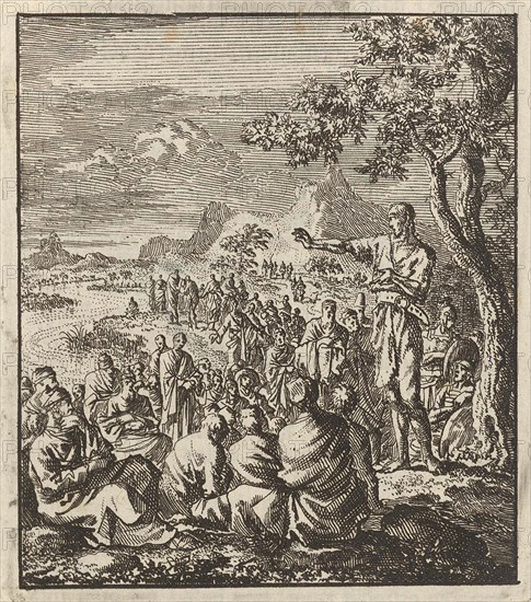 Preaching of John the Baptist on the banks of the Jordan, print maker: Jan Luyken, Jan Rieuwertsz. II, Barent Visscher, 1706