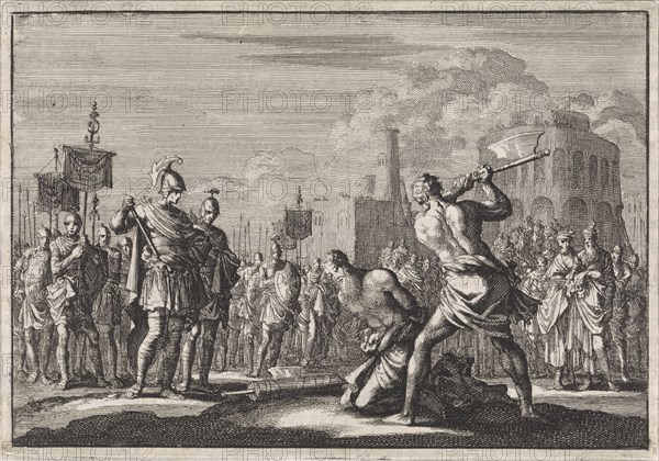 The beheading of Antigonus ordered by Anthony, Jan Luyken, Pieter Mortier, 1704