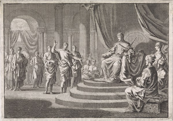 Zerubbabel for Darius, Jan Luyken, Pieter Mortier, 1704