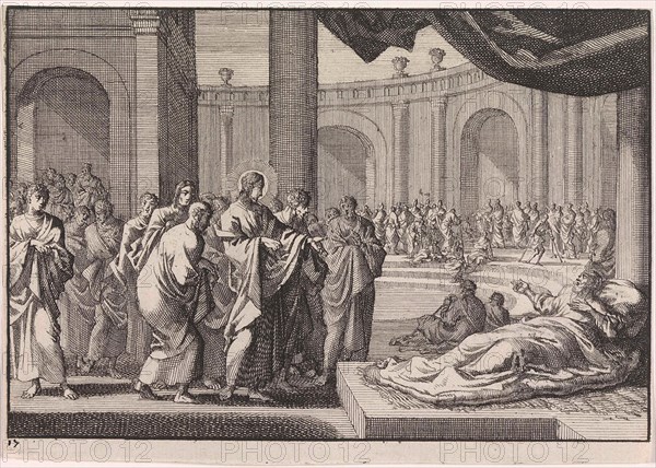 Healing of the man at the pool of Bethesda, Jan Luyken, Pieter Mortier, 1703