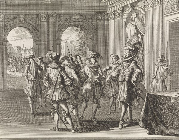 Knight Payen de Beaufort is accused of witchcraft and imprisoned, 1459, Caspar Luyken, Hermannus Ribbius, 1700