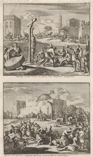 Martyrdom of the early Christians and the martyrdom of Saint Julian, Jan Luyken, Jacobus van Hardenberg, Barent Visscher, 1700