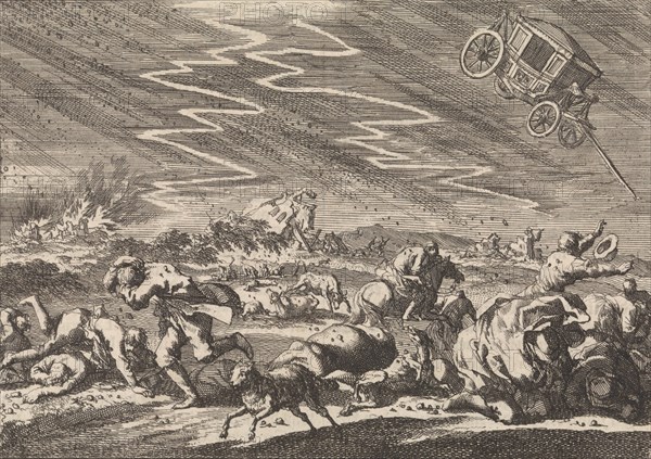 Heavy storm at Donsenhausen in Thuringen, 1674, Germany, Jan Luyken, Pieter van der Aa (I), 1698