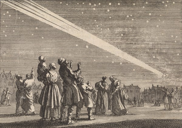 A crowd of people sees a comet, 1680-1681, Jan Luyken, Pieter van der Aa (I), 1698