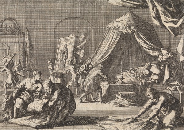 Death of Christoph Bernhard von Galen, Bishop of MÃ¼nster, 1678, Jan Luyken, Pieter van der Aa (I), 1698