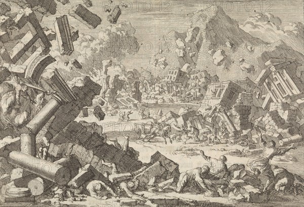 Earthquake in Ragusa, 1667, Jan Luyken, Pieter van der Aa (I), 1698