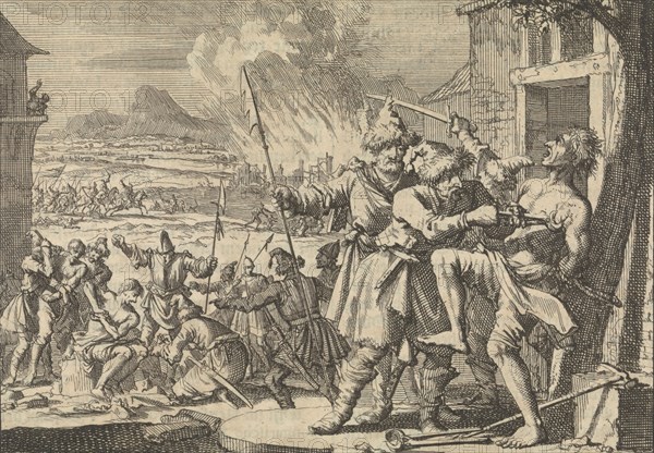 Atrocities against the people of Lower Austria committed by Polish Cossacks in the service of the emperor, 1620, print maker: Jan Luyken, Pieter van der Aa I, 1698