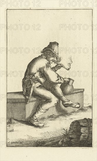 Farmer smokes pipe and holds a tankard, Cornelis Danckerts (I), Justus Danckerts, unknown, 1613-1656