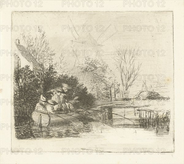 Anglers at a river, print maker: Louis Bernard Coclers, 1756 - 1817