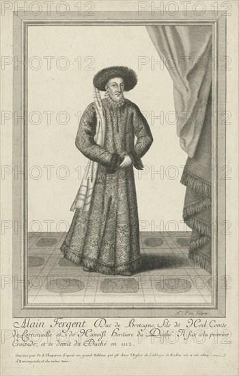 Portrait of Alain IV, Duke of Brittany, he wears a fur hat, print maker: Nicolas Pitau (I) (mentioned on object), Dating 1644 - 1671