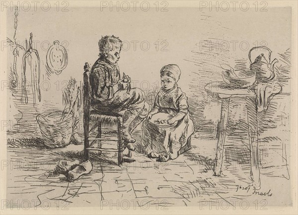 Kitchen Interior with two children, Jozef IsraÃ«ls, 1835 - 1911