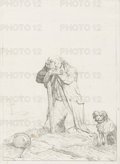 Beggar at a cemetery, Karel Frederik Bombled, 1832 - 1902