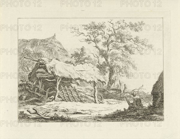 Sitting figure in a barn, Carel Lodewijk Hansen, c. 1780 - c. 1840