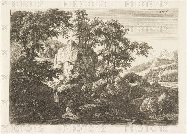 Double waterfall, Anthonie Waterloo, 1630 - 1663