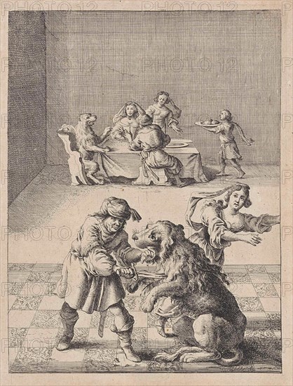 Fable of the lion, the ranger and his daughter, Dirk Stoop, John Ogilby, 1665