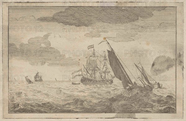 Choppy sea with a three-master, Adam Silo, 1689 - 1760