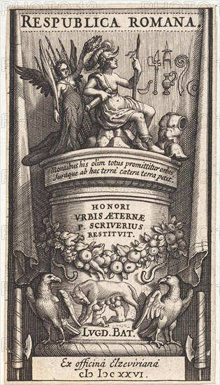 Rome crowned by Fame, print maker: Pieter Serwouters, Bonaventura Elzevier, Abraham Elzevier I, 1626